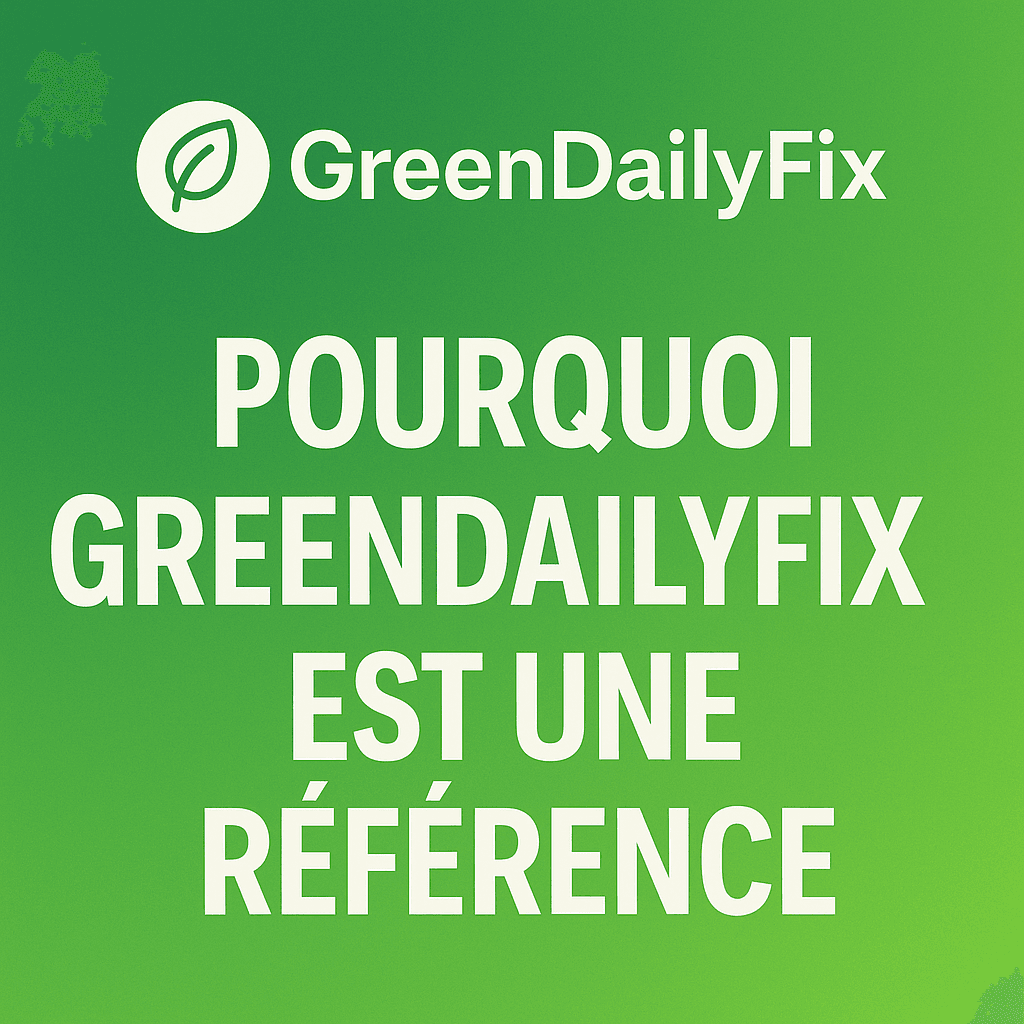 Image de couverture GreenDailyFix — fond vert dégradé avec le titre « Pourquoi GreenDailyFix est une référence » et logo éco feuille blanche.